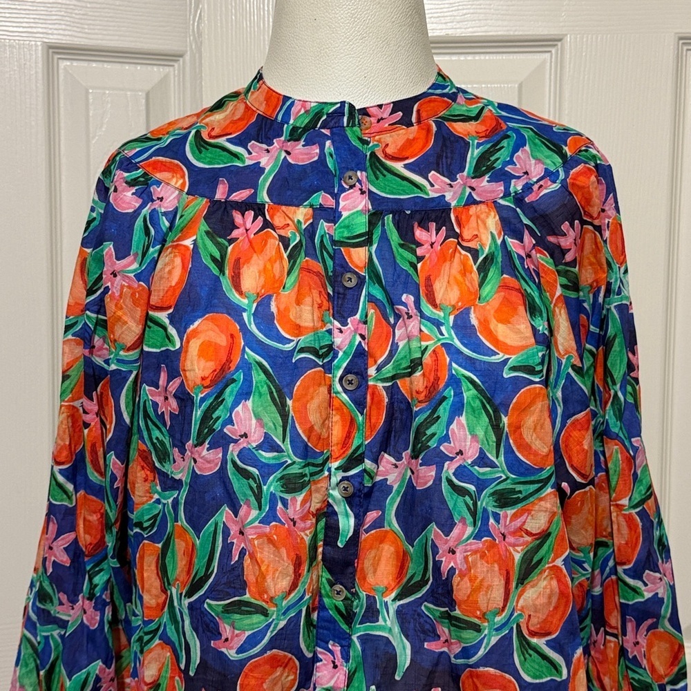 Grace Poole for Anthropologie Printed Blouse Floral Frutal Lightweight Cotton - Picture 3 of 7